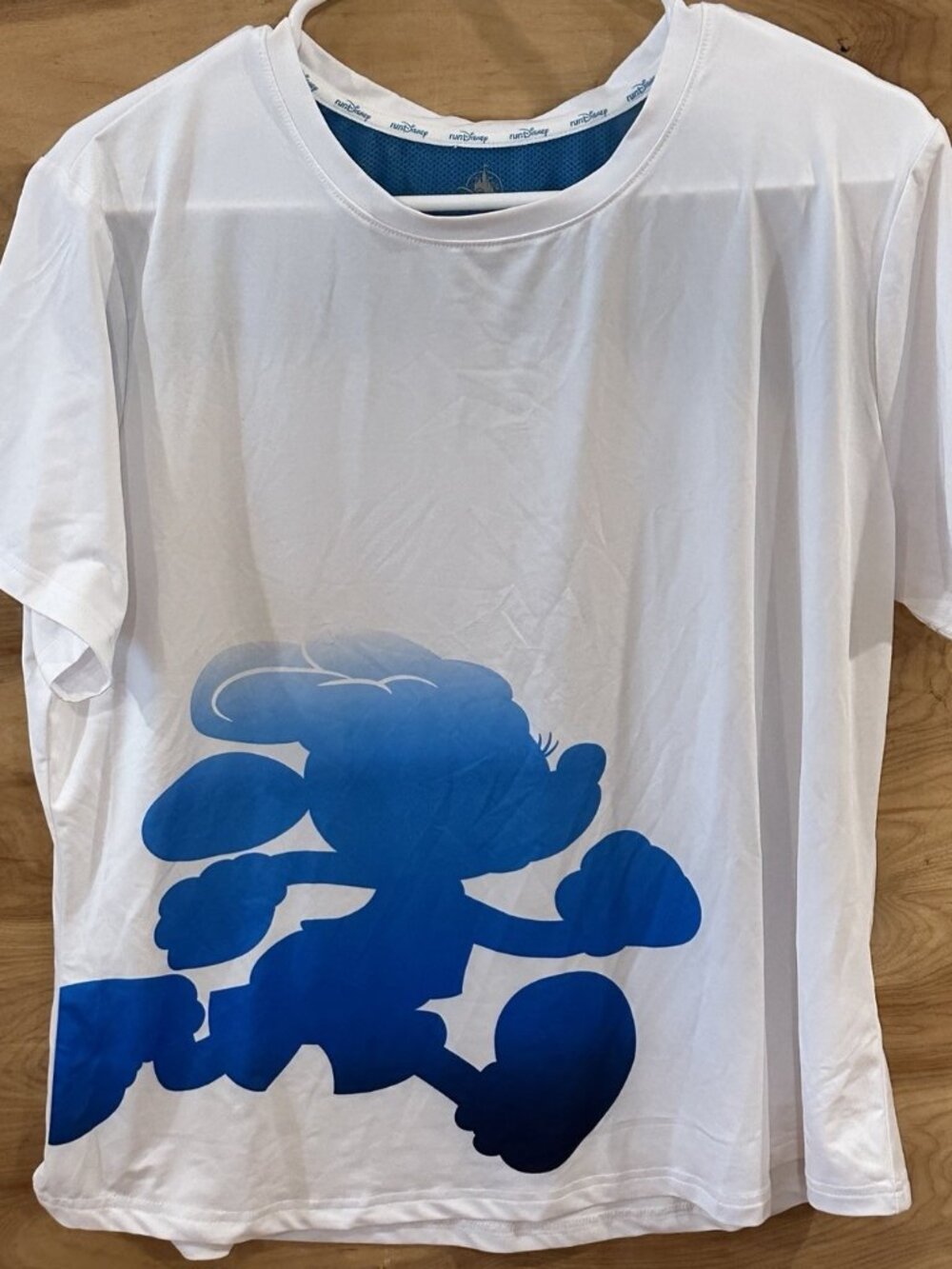 Disney runDisney Minnie Mouse White Blue Adult T-Shirt Size XL Stretch Athletic